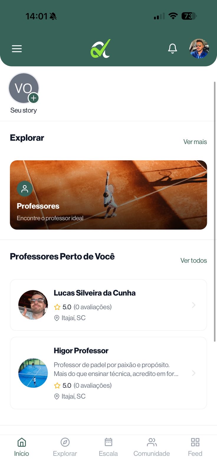 Tela do app — ALUNO