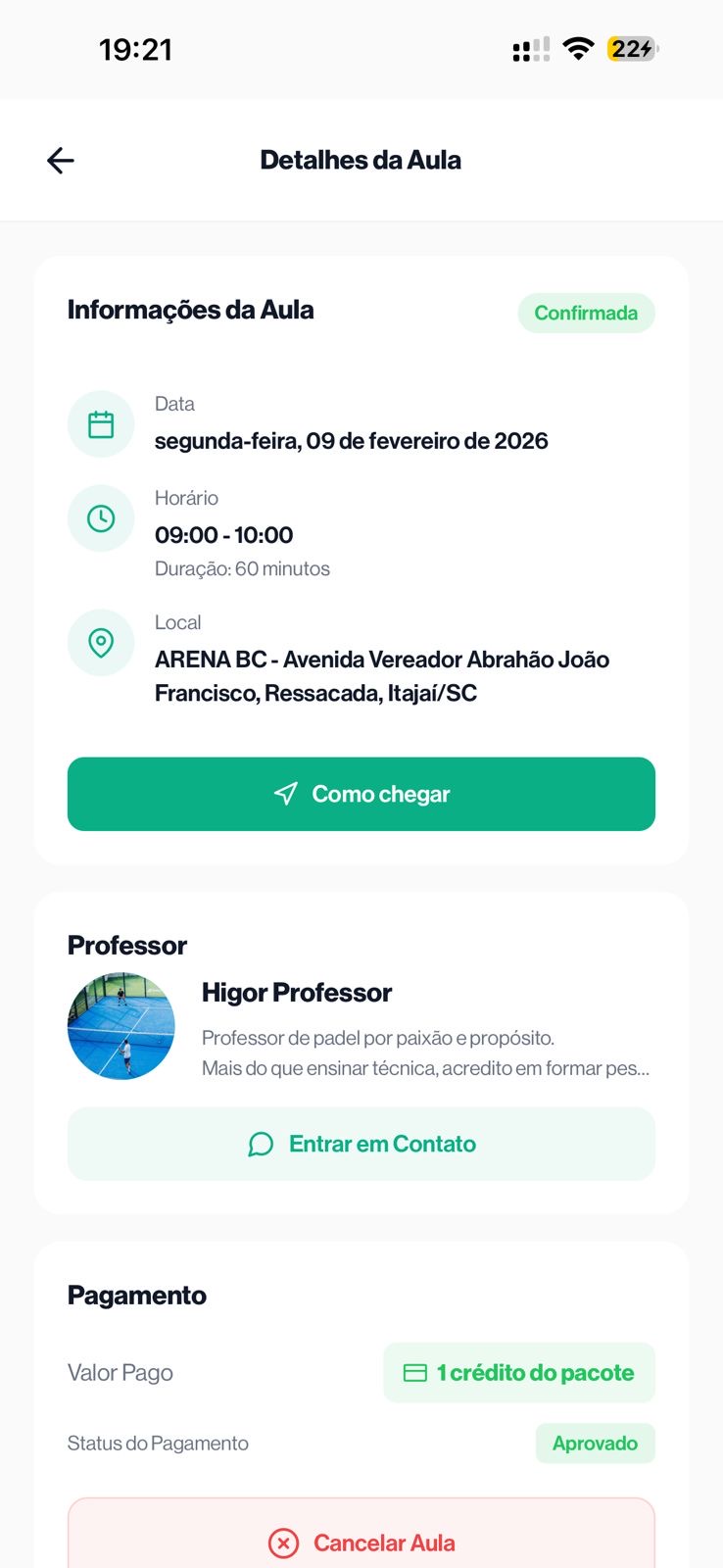Gestão de alunos & pacotes
